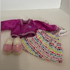 American Girl Doll star dress and satin bomber jacket